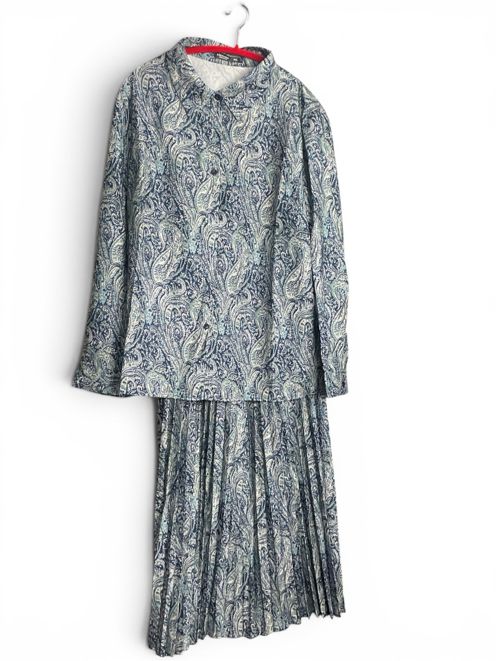 Paisley Print Long Sleeve Blouse & Maxi Skirt Set - Blue Multi elastic waist - Picture 4 of 6